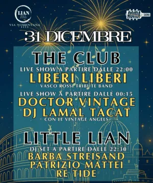 Capodanno Lian Club 2027, via Nomentana: cena e dopocena